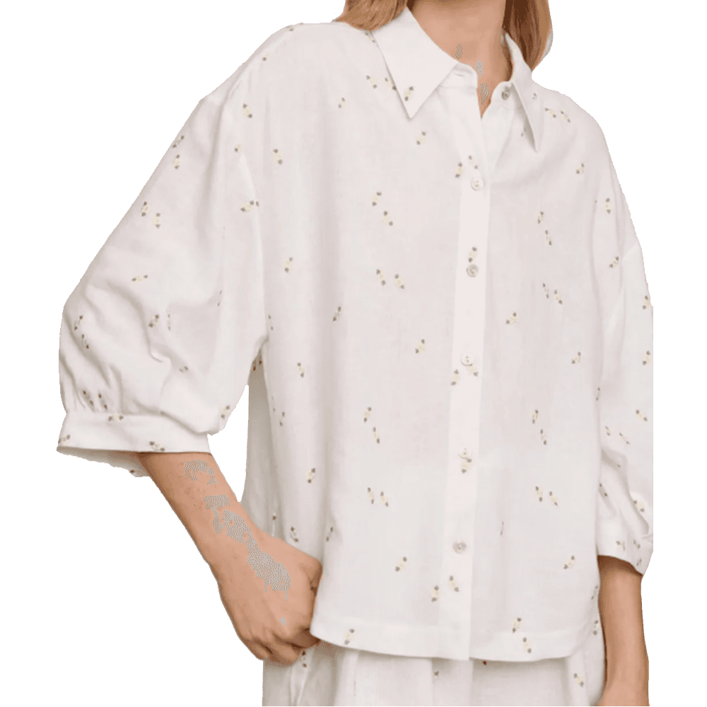Linen Blend Relaxed Quarter Sleeve Top - Media 1