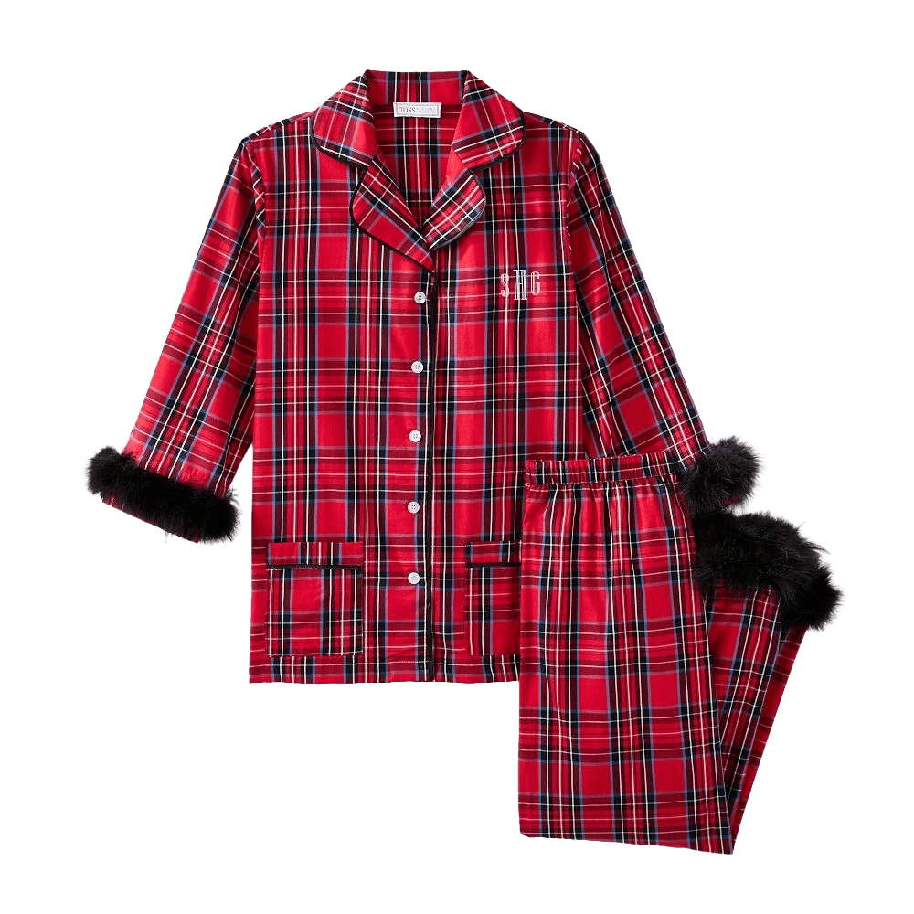 Feather Trim Tartan Pajamas