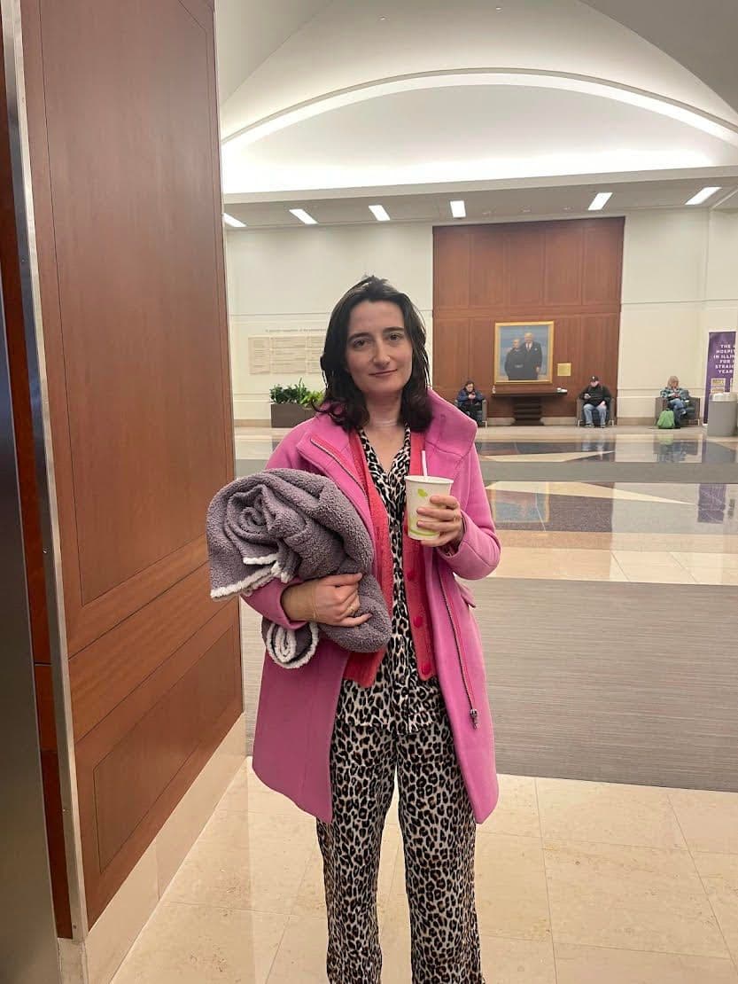 Sophie Kihm leaving the hospital after.
