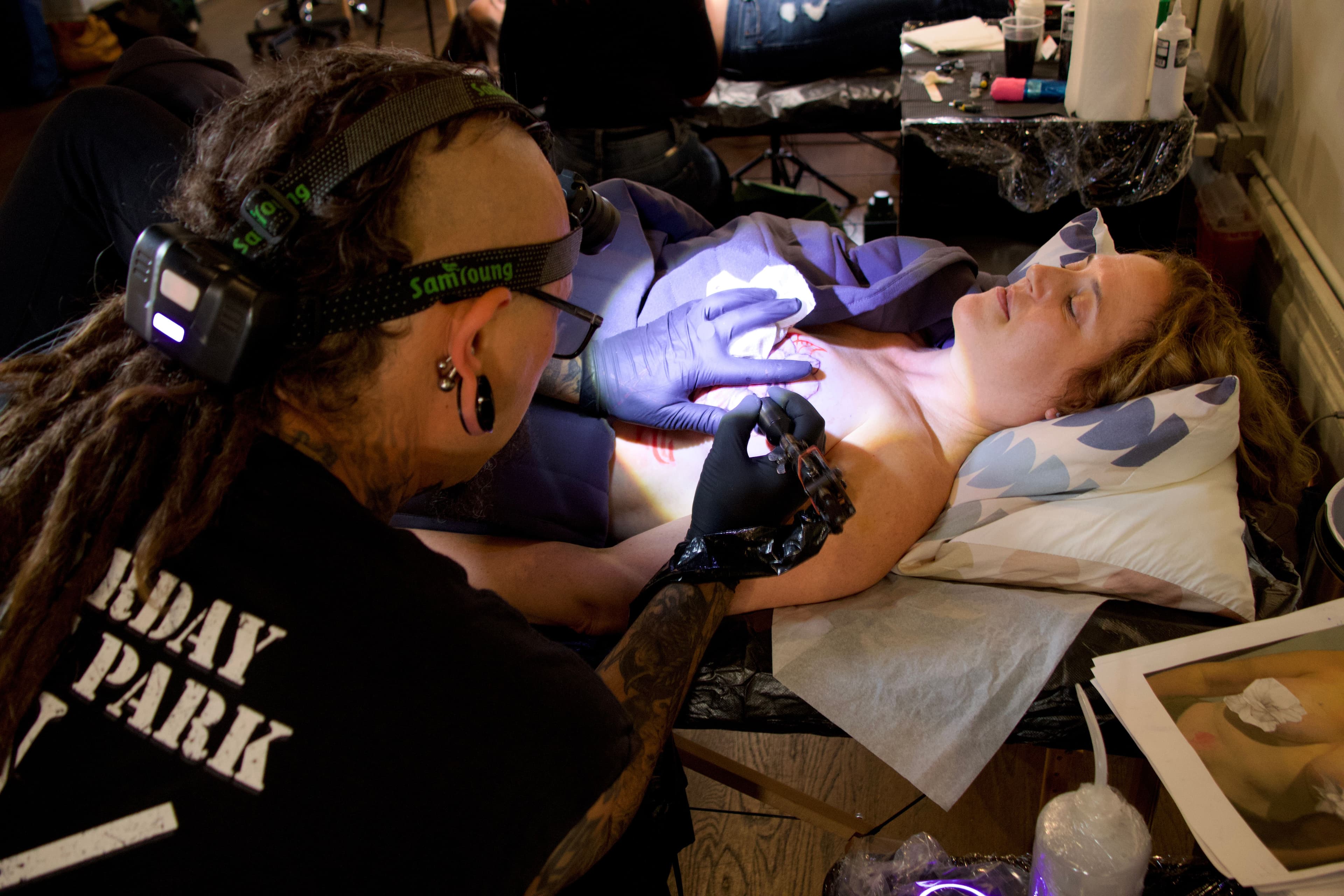 Isabelle at the tattoo parlor. Photo courtesy of P.Ink.